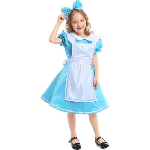 Children Alice Princess Maid Dress Costumes Cosplay For Girls Halloween Birthday Gift Party Carnival Disfraz