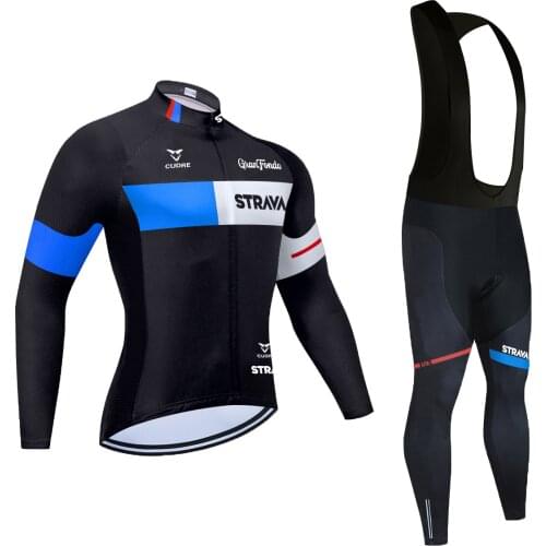 Breathable Long Sleeve Cycling Set STRAVA BLACK Mountain Bike Clothing Autumn Bicycle Jerseys Clothes Maillot Ropa Ciclismo 20D
