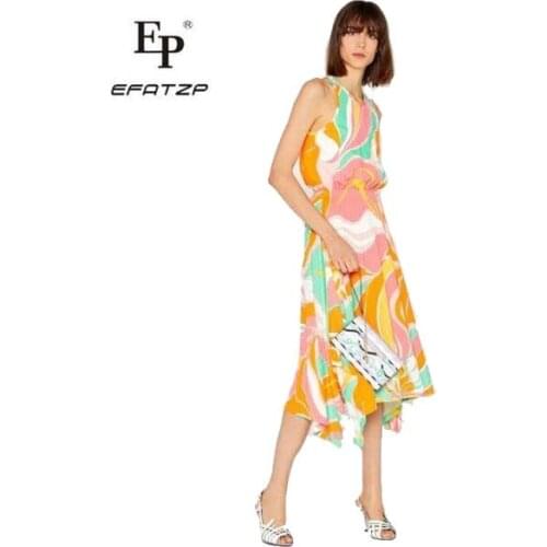 EFZTZP New Womens Fashion Show Sexy Elastic Knitted Slim colorful sleeveless Banquet Dresses