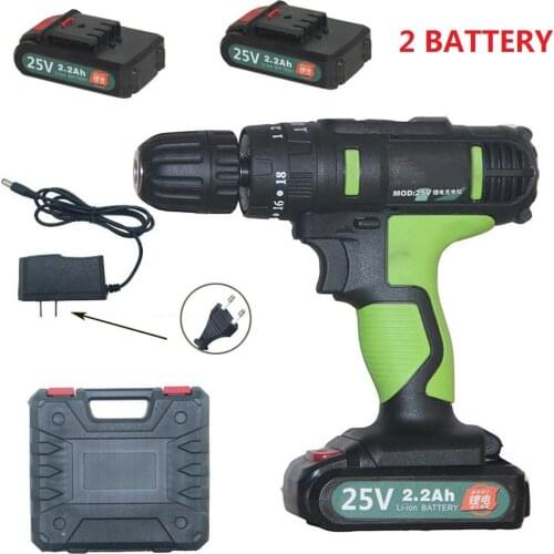 25V Electric Screwdriver 2.2AH Cordless Electric Drill Multi-function with 2 Rechargeable Lithium Battery-powered Power Tools