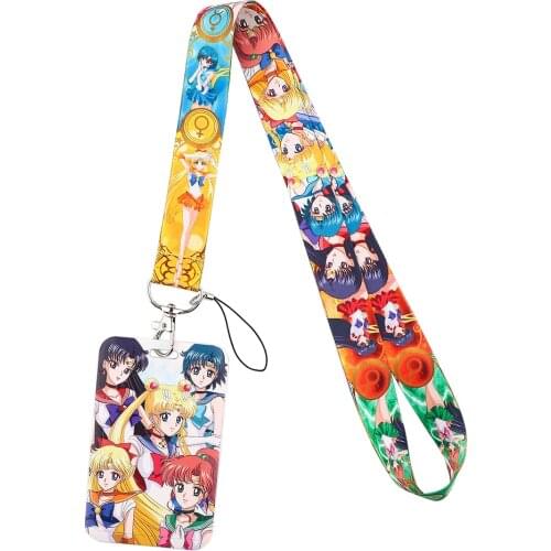ER722 Anime Moon Girl Lanyard Card Holder Students Kids Hanging Neck Mobile Phone Lanyard Badge Subway Access Card Holder Gifts