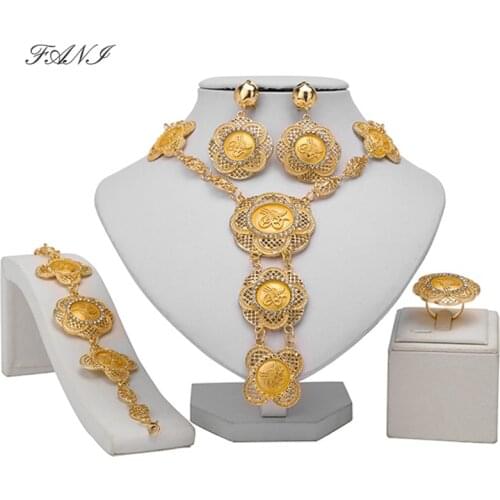 Fani 2019 Nigerian Wedding woman accessories jewelry set Fashion African Bridal Jewelry Set Dubai Gold Colorful Jewelry Set