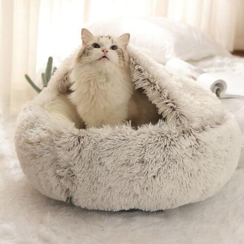 Cat Bed Plush Round Cat Warm House Soft Long Plush Pet Dog Bed For Small Dogs Cat Nest 2 In 1 Pet Bed Cushion Sleeping Sofa