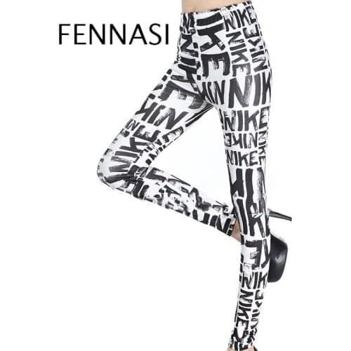 FENNASI Sexy Slim Womens leggings English Letter Printing Leisure Leggings Women High Elastic Fashion High Waist Leggings