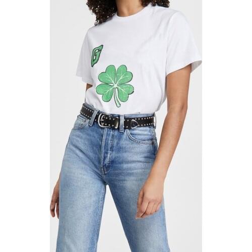 Summer Women Casual White Print Short Sleeve Cotton T-Shirt Female Slim High Quality Slim Brand Tee Ladies Fashion Tops ML104