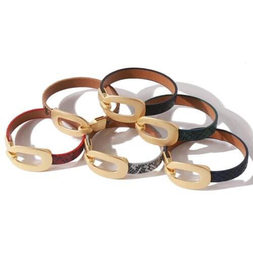 Hot Titanium Steel PU Leather Cuff Bangle Leopard Print Design Yellow Gold Punk Cool Bangle for Women Wedding Party Gift