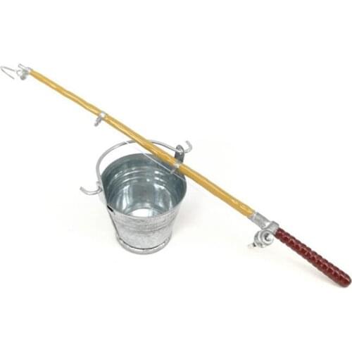 1 Set 1:12 Dollhouse Miniature Fishing Tool Model Fishing Rod +Water Bucket Toy Dolls House Garden decoration Accessories