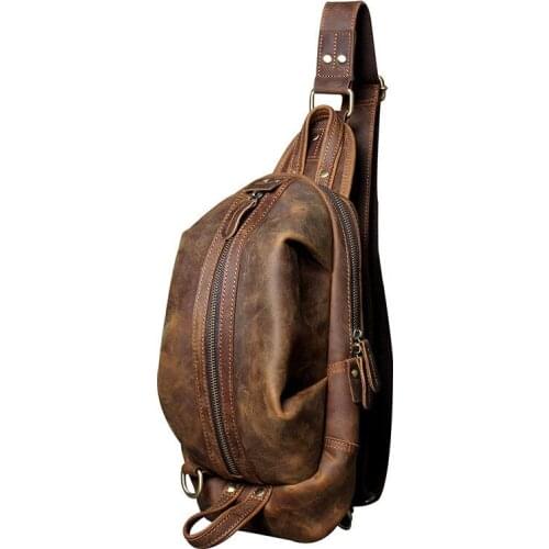 Retro Casual Mens Chest Bag Shoulder Diagonal Bag Personality First Layer Cowhide Crazy Horse Leather Handmade Leather Male