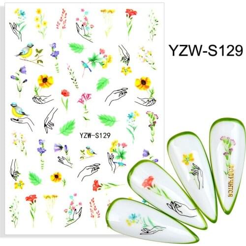 WUF Spring Simple Green Theme Water Decal Sticker Flower Leaf Tree Summer DIY Slider For Manicuring Nail Art Watermarks