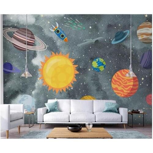 Custom photo 3d room wallpaper Hand-painted space universe sun starry childrens room 3d wall murals wallpaper for walls 3 d