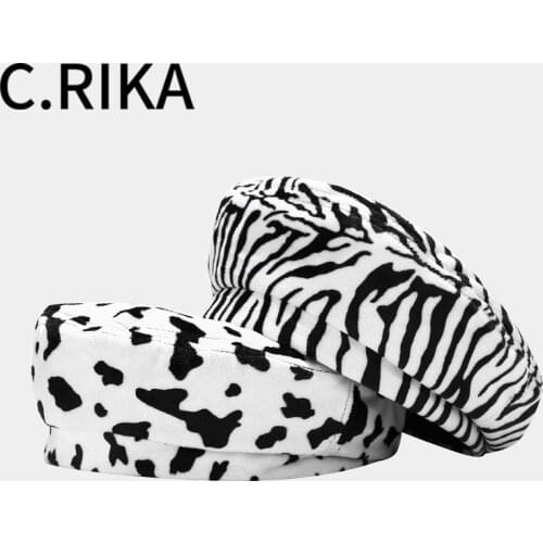 Autumn Winter Womens Beret Hat Cute Cow Zebra Suede French Hat Berets for Lady Girls Fashion Warm Soft Painter Hat Outdoor Boina
