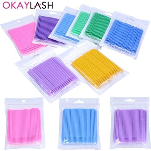 OKAYLASH 100pcs/Bag Eyelash Extension Disposable Colorful Cotton Swabs Graft Lashes Glue Cleaning Swab Makeup Micro Brush Stick