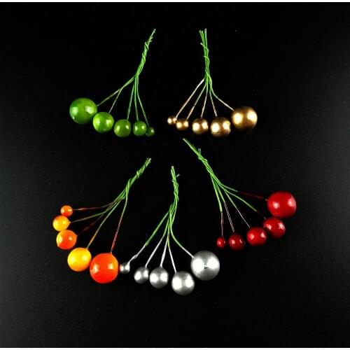 50PCS Mini Plastic Artificial Flower Pearl Stamens Small Berries Cherry Pearlescent Wedding DIY Gift Boxes Decorated Wreaths