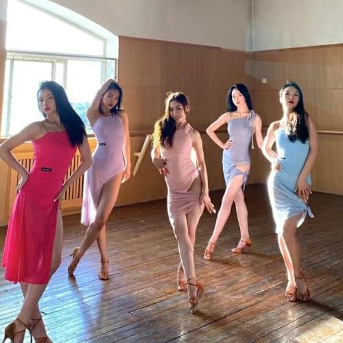 Latin Dance Dress With Chest Pad Female Adult Sling Sexy Dress Summer New Professional Latin Dance Performance Dresses DQS7403