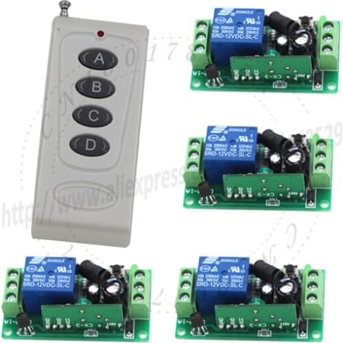 DC 12V 4CH RF wireless switch remote on off System Receiver Transmitter fixed Code 433/315Mhz 4 Relay Receiver System SKU: 5105