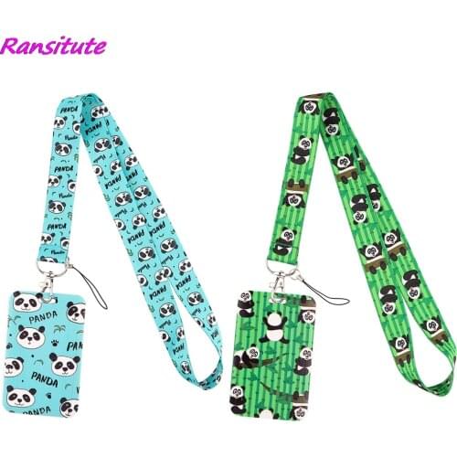 Ransitute R2193 Panda And Bamboo Lanyards ID Badge Holder Bus Pass Case Cover Slip Bank Credit Card Holder Strap Cardholder