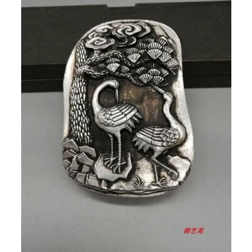 Rare Old Chinese HanDyansty(25---186)silver inkst Statue/ Sculpture,Pine & crane,best collection&adornment,free shipping