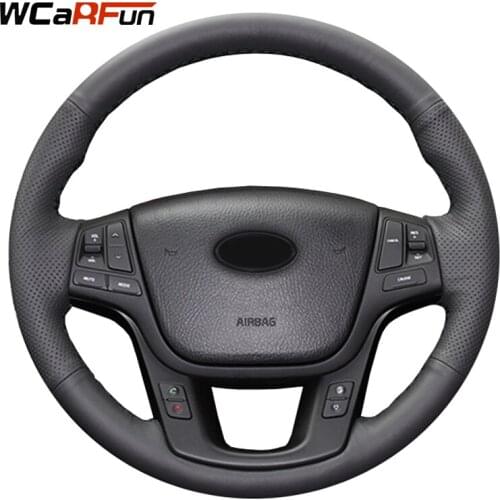 WCaRFun Hand-Stitched Black Artificial Leather Car Steering Wheel Cover Auto Wheel Wheels for Kia Sorento 2009-2014