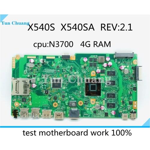 X540SA REV2.1 fit For Asus X540S X540SA N3700 CPU 4 cores Laptop motherboard W/ 4GB-RAM test motherboard work 100
