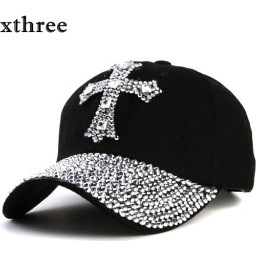 Xthree New black Rhinestone baseball cap Fashion Hip hop Cap Men Womens Baseball Caps Super Quality Unisex Hat Free Shipping