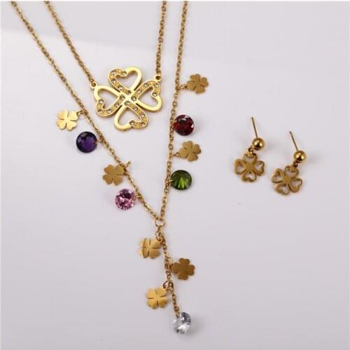 OUFEI Stainless Steel Jewelry Sets Heart Double Necklace Set Drop Earrings Set Fashion Jewellery Accessories Free Shipping