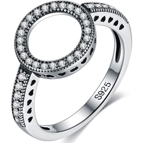 ZEMIOR Genuine Sterling Silver 925 Jewelry Vintage Rings For Women Clear Cubic Zirconia Circle Finger Ring Valentines Day Gift