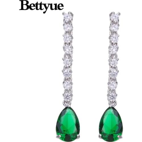 Bettyue Brand Fashion Charm TwinklE Cubic Zircon Green Water Drop Jewelry Long Earrings Woman Lover Florid Wedding Party Gift