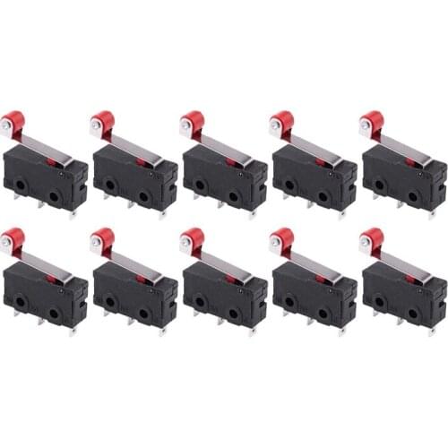 10Pcs Micro-Roller Lever Arm Open Close Limit Switch Kw12-3 Pcb Microswitch