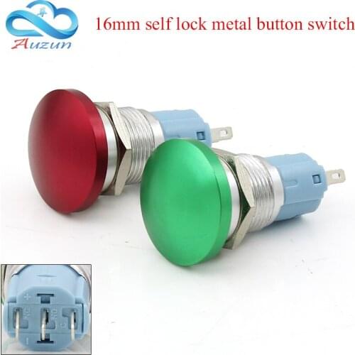 16-mm metal button switch flat head self-locking button 3A red and green yellow and white