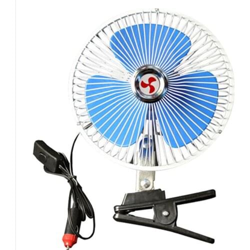 24V 8Inch Car Fan Automobile Vehicle Clip Fan 180° Cooling Fan Quiet Ventilation Electric Fan with Switch Cigarette Lighter Plug