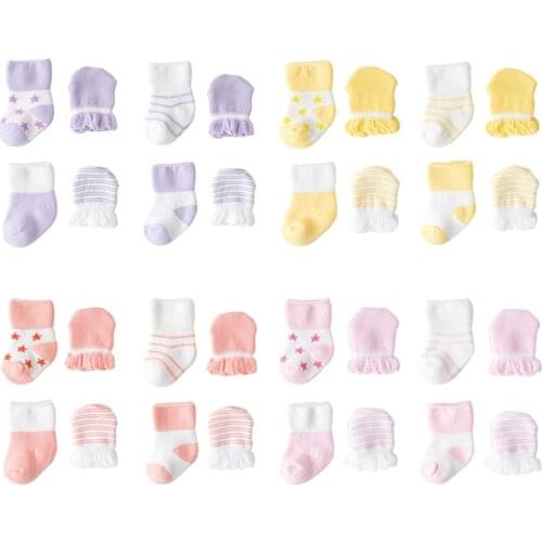 4 Pairs/Set Baby Newborn Socks Gloves Anti-scratch Breathable Mittens Stocking