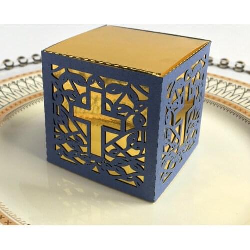 50pcs Packaging Crossing Candy Dragee Gift Box Baby Shower Baptism Birthday First Communion Christening Wedding Decor Wrapping