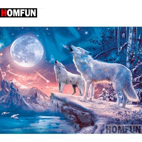 HOMFUN Full Square/Round Drill 5D DIY Diamond Painting "Wolf moon" 3D Diamond Embroidery Cross Stitch Home Decor A19293