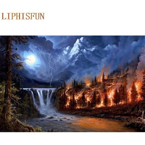 Diamond Painting Cross Stitch Full Square Round Picture of Rhinestone DIY Mosaic Embroidery Waterfall Volcano New Year Gift