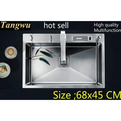 Free shipping Hot sell individuality luxurious kitchen manual sink single trough durable 304 stainless steel 680x450 MM