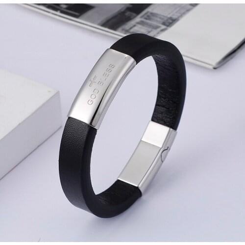 HaoYi 12mm Wide Cowhide Gold Black Cross Mens Bracelet Stainless Steel Punk Jewelry