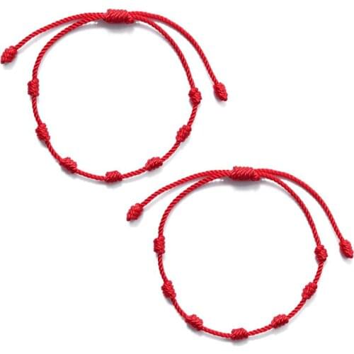 2Pcs 7 Knots Red String Bracelet for Protection Evil Eye Good Luck Amulet for Success and Prosperity Friendship Bracelet