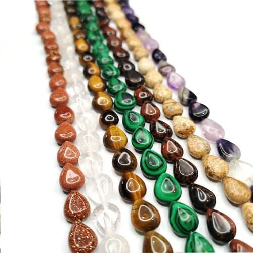 Natural Stone Beads Flat Water Droplets Amethyst Blue Turquoise Golden Sand Loosely Spaced Beads for Jewelry Making Accessories