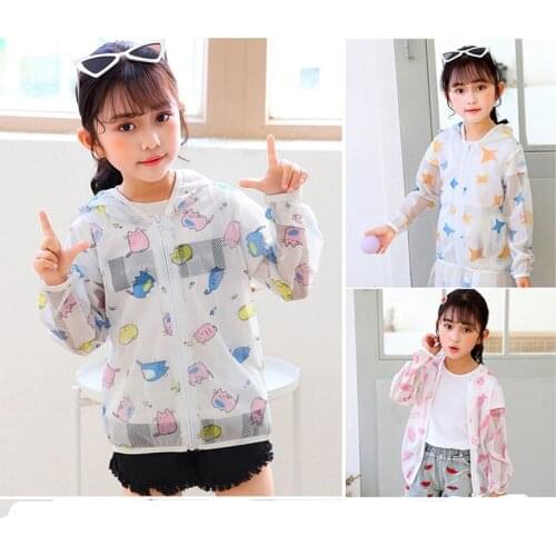 Cute Baby Girl Jacket Boy Hooded Coat Sunscreen Children Long Sleeve Summer Thin Sun Protector Kids Breathable Cartoon Outwear