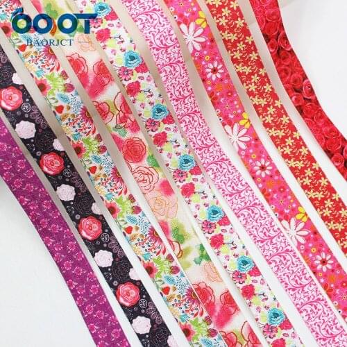 E-20421-677,10yards 5/8'' flowers Ribbon Elastic Foldover Elastics Stretch Hair Ties Headbands for Baby Girls Hair Bow