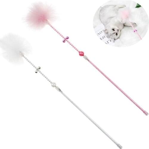 Pet Cat Toy Cat Stick Toys Kitten Interactive Stick Feather Ball Bell Feather Stick Toys Funny Teaser Wand Training Cat Stick