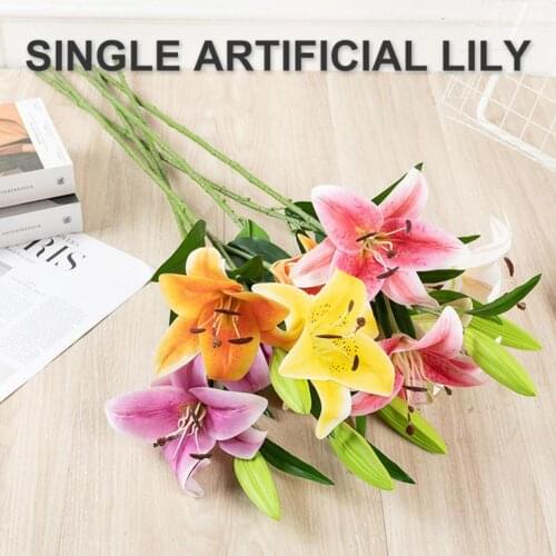 Fake Flower Vivid Anti-fade Faux Silk Flower Artificial Lily Flowers Bouquet for Home