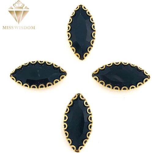 Free shipping 7X15mm Black Horse eye sew on rhinestones gold base with hole lacy claws glass crystal rhinestones Diy accessories
