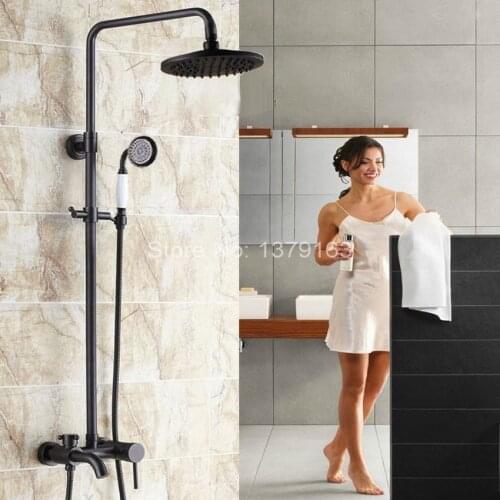 Brass Black Oil Rubbed Bronze Bathroom Rainfall Bathtub Shower Mixer Tap Faucet Single Handle Wall Mounted ars344