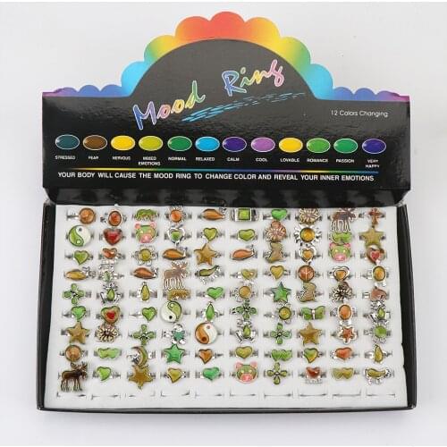 Fashion 100pcs/set Temperature Mood Emotion Feeling Intelligent Temperat Size Adjustable Jewelry Rings For Women Girl With Box
