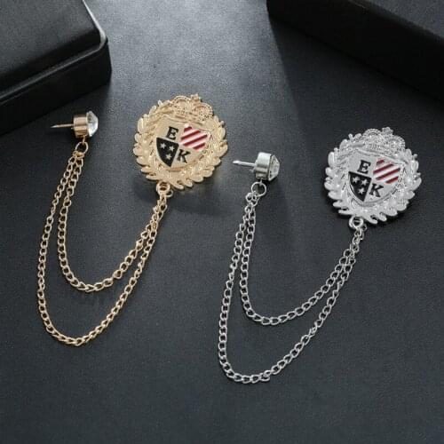 Fashion Rhinestones Tassel Brooch 2020 Gold Color British Style Dripping Oil All-match Shield Alloy Chain Personality Brooch