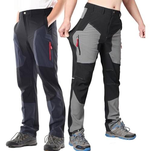Mens Hiking Pants Summer Quick Dry Waterproof Soft Shell Thin-Pants Outdoor Elastic Camping Trekking Fishing Cycling Trousers