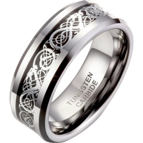BONISKISS 8mm Mens Ring Celtics Dragon Tungsten Carbide Ring Anniversary/Engagement/Wedding Band Ring Comfort Fit Size 5-16