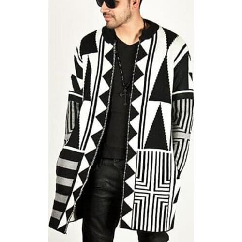 Autumn winter new hip hop street tide mens sweater black and white gray color matching personalized sweaters cardigan men coat