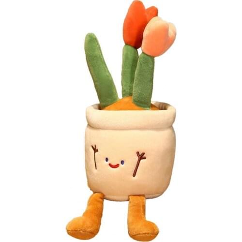 High Simulated Stuffed Doll Air Purifying Smile Expression Tulip Flower Pot Plush Toy for Child